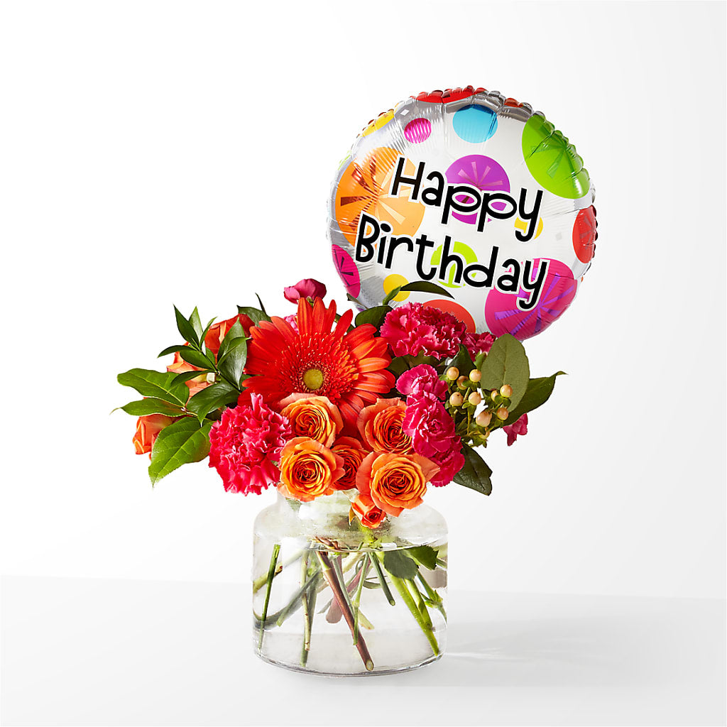Fiesta Bouquet with Birthday Balloon – MILLER'S FLOWERS, Racine WI