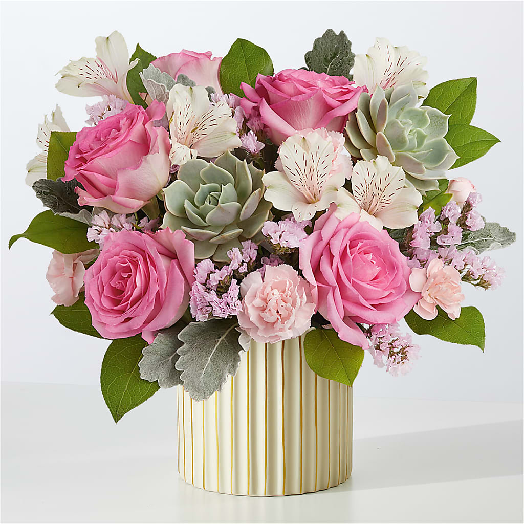 Dusty Rose Bouquet with Ivory Vase – MILLER'S FLOWERS, Racine WI