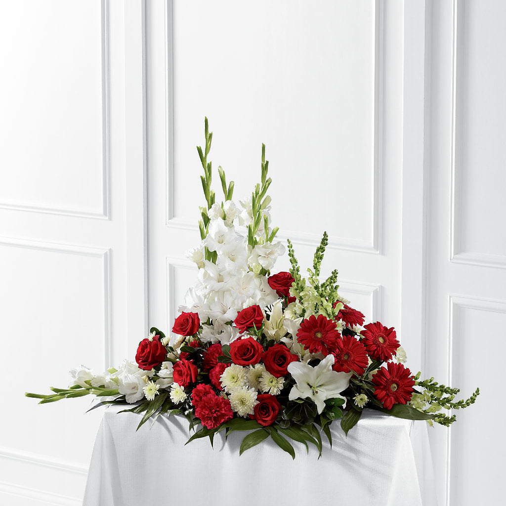 Crimson & White Arrangement – MILLER'S FLOWERS, Racine WI