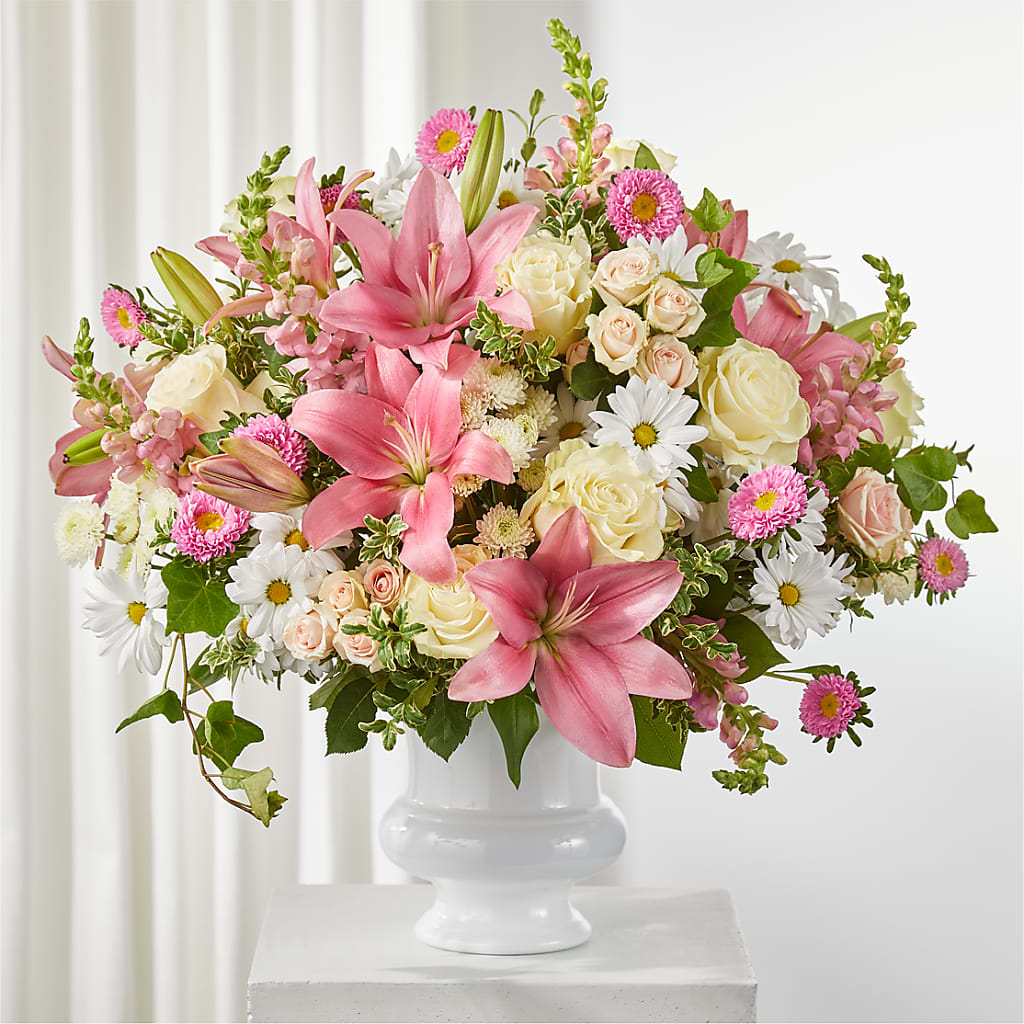 Empathetic Blooms Urn Arrangement – MILLER'S FLOWERS, Racine WI