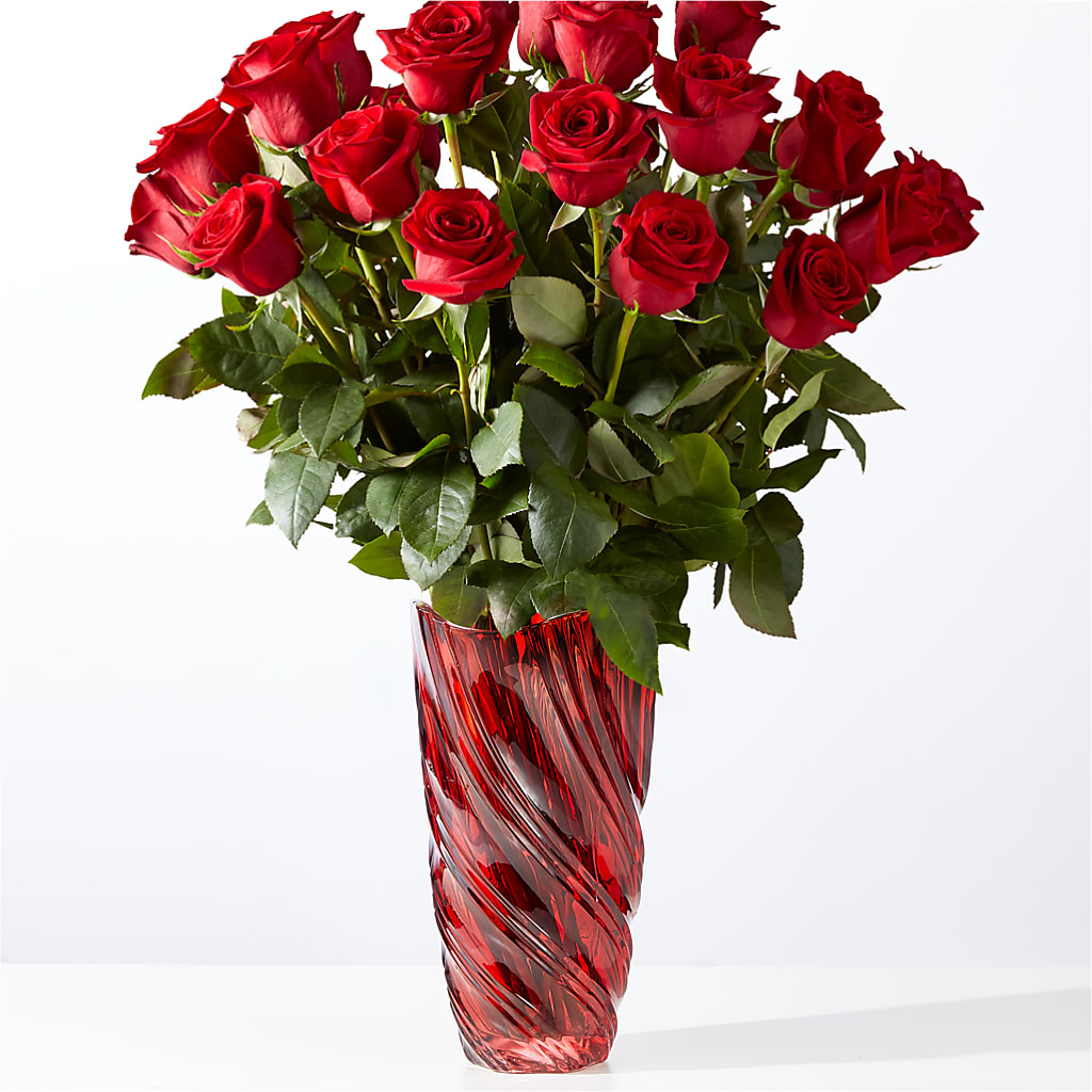 Classic Love Red Rose Bouquet with Luxe Swirl Vase – MILLER'S FLOWERS, Racine WI