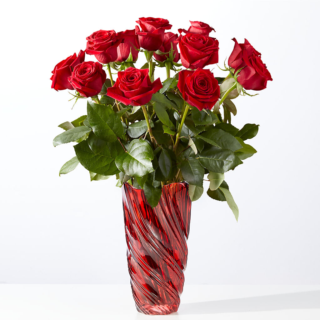 Classic Love Red Rose Bouquet with Luxe Swirl Vase – MILLER'S FLOWERS, Racine WI
